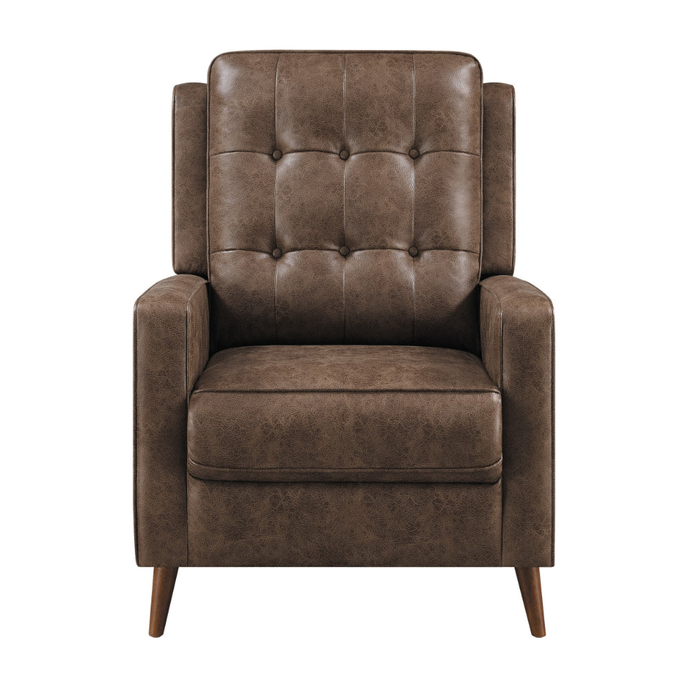 31 Inch Push Back Recliner, Tufted, Tapered Legs, Rich Brown Faux Leather - BM295080