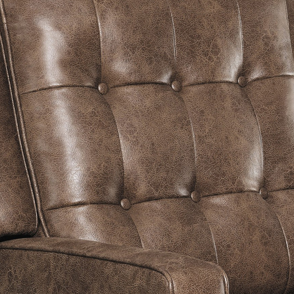 31 Inch Push Back Recliner, Tufted, Tapered Legs, Rich Brown Faux Leather - BM295080