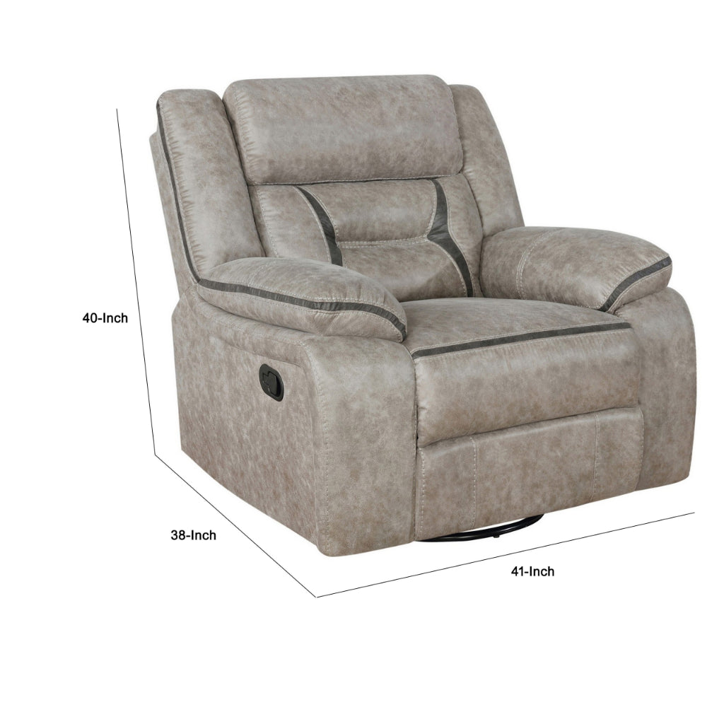 Jake 41 Inch Gliding Manual Recliner, Pillowtop, Taupe Brown Faux Leather - BM295085