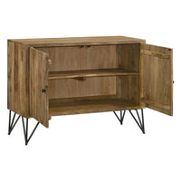 40 Inch Sideboard Cabinet Console, 2 Door, Angled Iron Legs Natural Brown - BM295101
