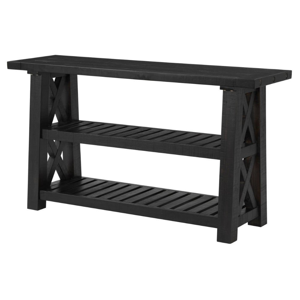 Elena 55 Inch Sofa Console Table, 2 Shelves, Industrial Bolts, Black FInish - BM295411