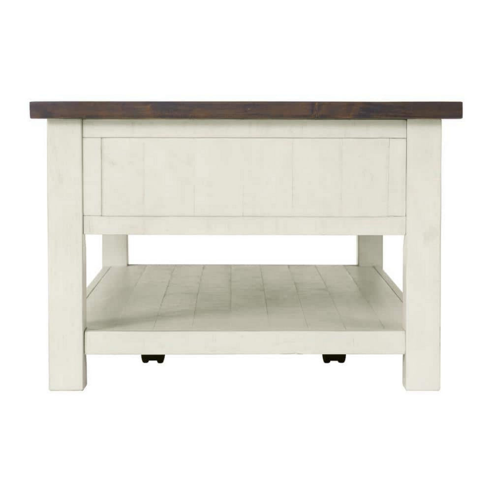 Fiya 50 Inch Coastal Coffee Table with 2 Drawers and 1 Shelf, Brown, White - BM295413