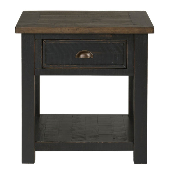 Fiya 24 Inch Coastal End Table, Drawer, Shelf, Miter Cut Top, Brown, Black - BM295414