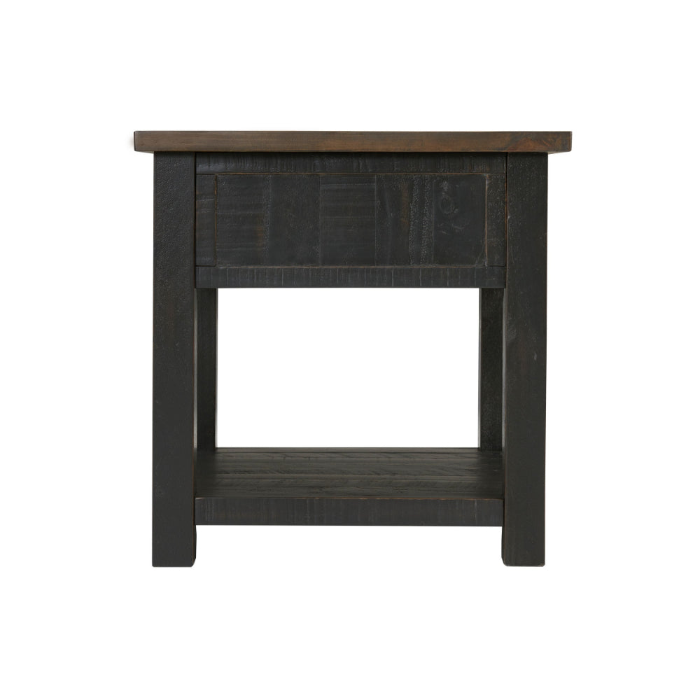 Fiya 24 Inch Coastal End Table, Drawer, Shelf, Miter Cut Top, Brown, Black - BM295414