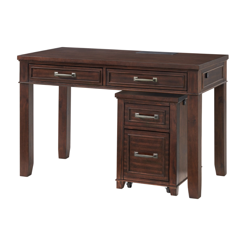 Eloise 48 Inch Office Writing Desk, Fingerprint Lock Drawer, USB Port Brown - BM295420