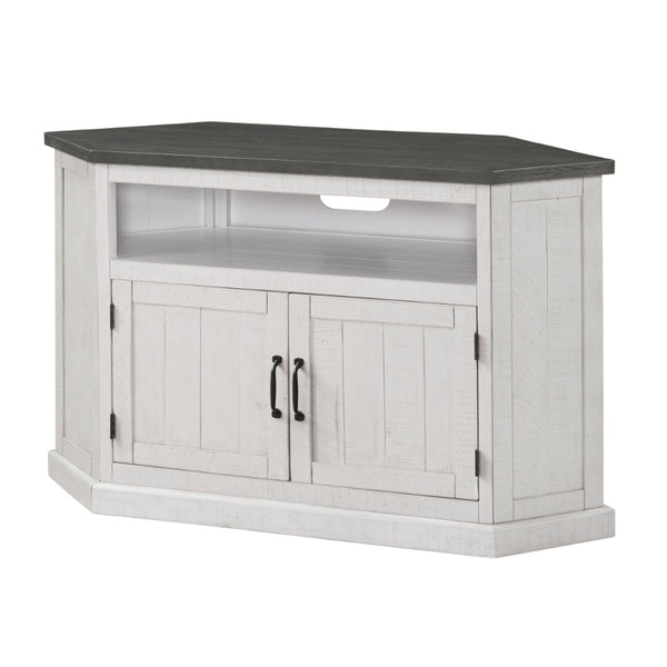 Alexa 50 Inch TV Corner Entertainment Console, Cubby, Cabinet, White, Gray - BM295427