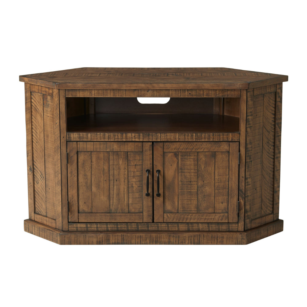 Alexa 50 Inch TV Corner Entertainment Console, Cubby, Cabinet, Brown Stained - BM295428