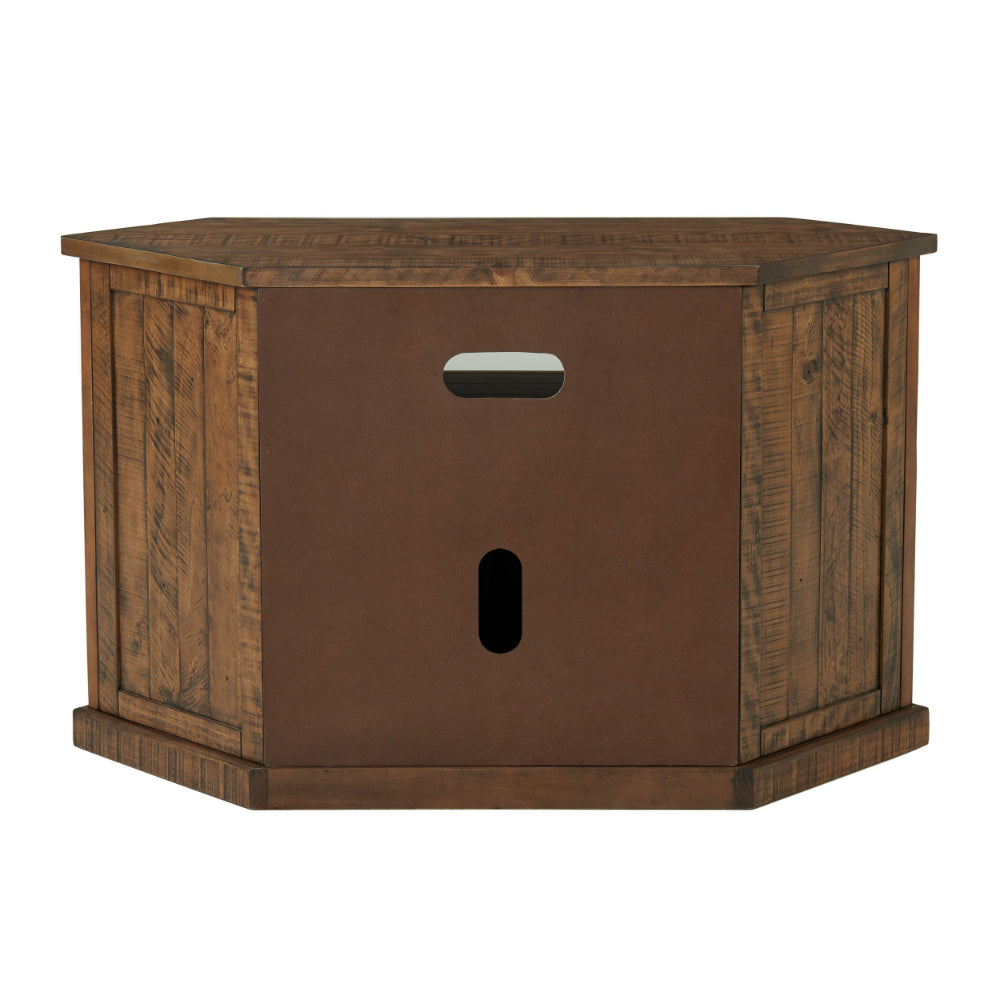 Alexa 50 Inch TV Corner Entertainment Console, Cubby, Cabinet, Brown Stained - BM295428