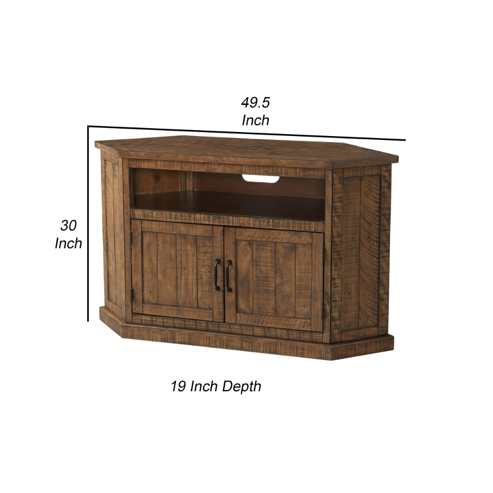 Alexa 50 Inch TV Corner Entertainment Console, Cubby, Cabinet, Brown Stained - BM295428