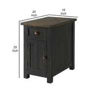 Fiya 25 Inch Chairside End Table Cabinet, Drawer, USB Ports, Black, Brown - BM295430