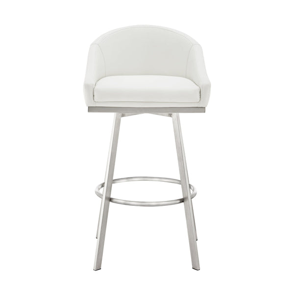 Sheryl 26 Inch Swivel Counter Stool Chair, Low Back, White Faux Leather - BM295440