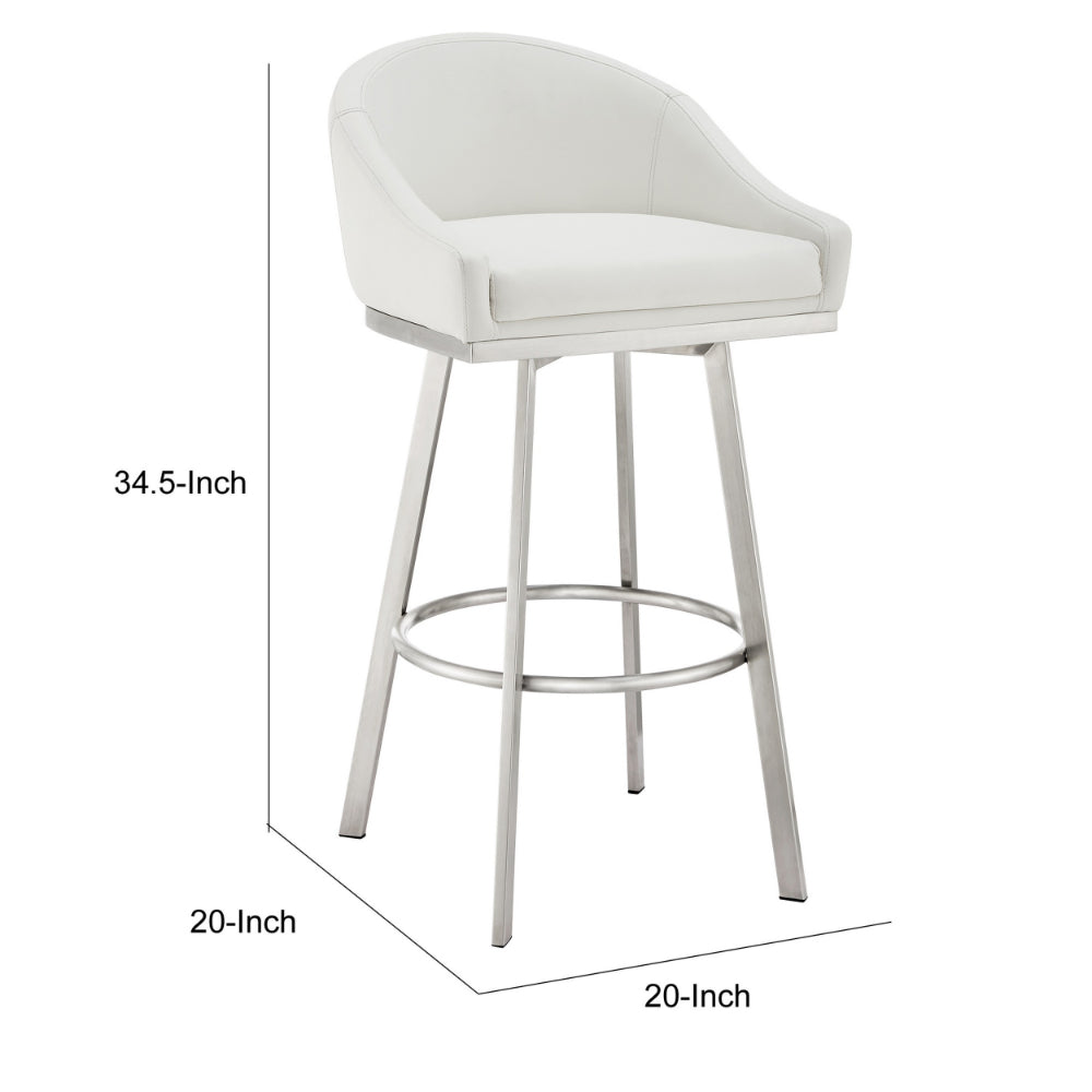 Sheryl 26 Inch Swivel Counter Stool Chair, Low Back, White Faux Leather - BM295440