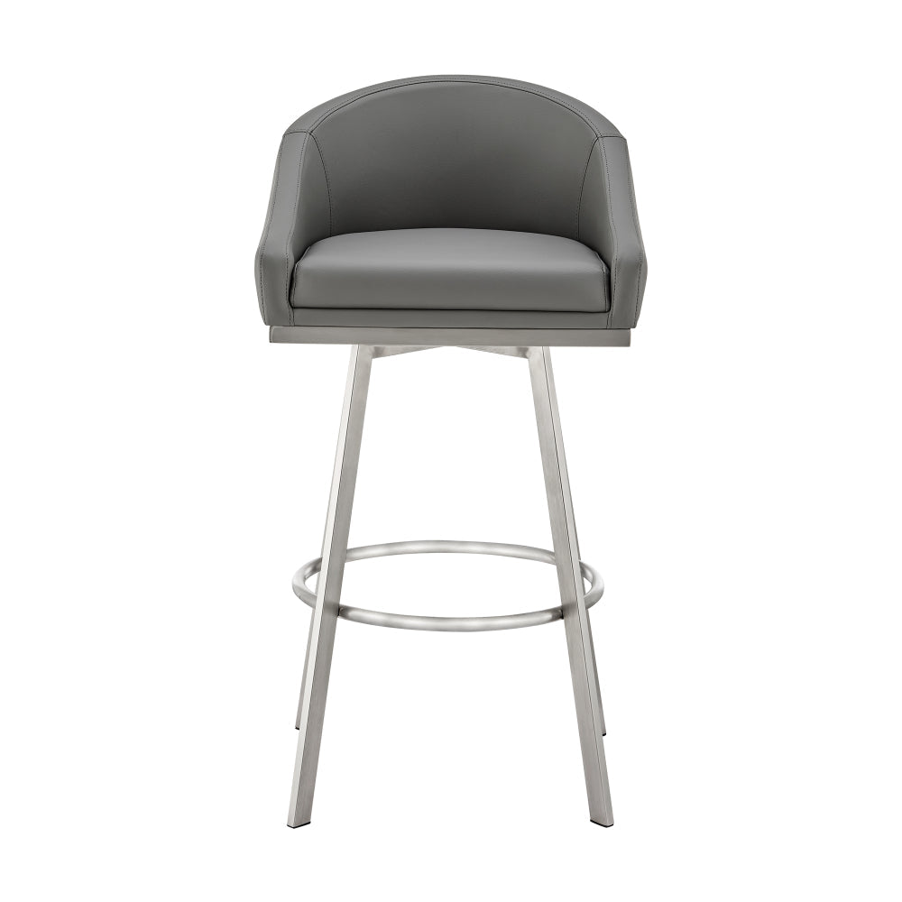 Sheryl 30 Inch Metal Swivel Bar Stool Chair, Low Back, Gray Faux Leather - BM295443