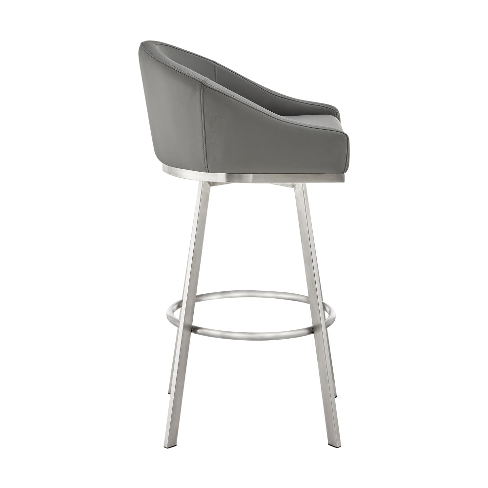 Sheryl 30 Inch Metal Swivel Bar Stool Chair, Low Back, Gray Faux Leather - BM295443