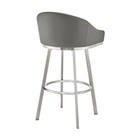 Sheryl 30 Inch Metal Swivel Bar Stool Chair, Low Back, Gray Faux Leather - BM295443