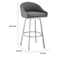 Sheryl 30 Inch Metal Swivel Bar Stool Chair, Low Back, Gray Faux Leather - BM295443