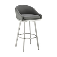 Sheryl 26 Inch Swivel Counter Stool Chair, Low Back, Gray Faux Leather - BM295444