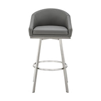 Sheryl 26 Inch Swivel Counter Stool Chair, Low Back, Gray Faux Leather - BM295444