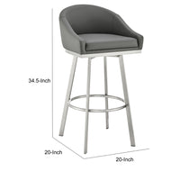 Sheryl 26 Inch Swivel Counter Stool Chair, Low Back, Gray Faux Leather - BM295444