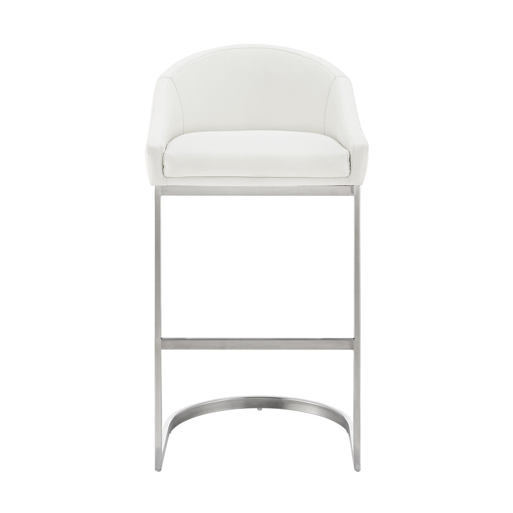 Lina 24 Inch Counter Stool Chair, Metal Cantilever Base, White Faux Leather - BM295450