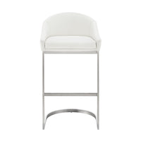 Lina 24 Inch Counter Stool Chair, Metal Cantilever Base, White Faux Leather - BM295450