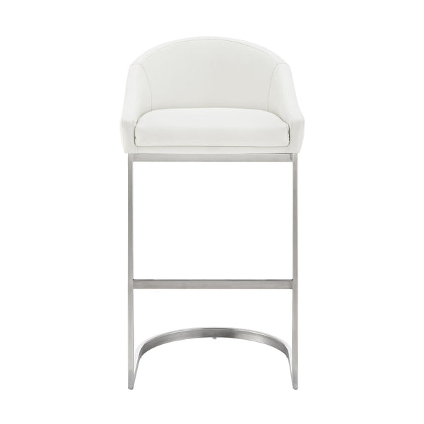 Lina 24 Inch Counter Stool Chair, Metal Cantilever Base, White Faux Leather - BM295450