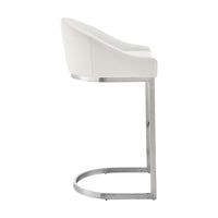 Lina 24 Inch Counter Stool Chair, Metal Cantilever Base, White Faux Leather - BM295450