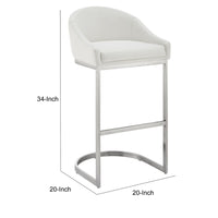 Lina 24 Inch Counter Stool Chair, Metal Cantilever Base, White Faux Leather - BM295450