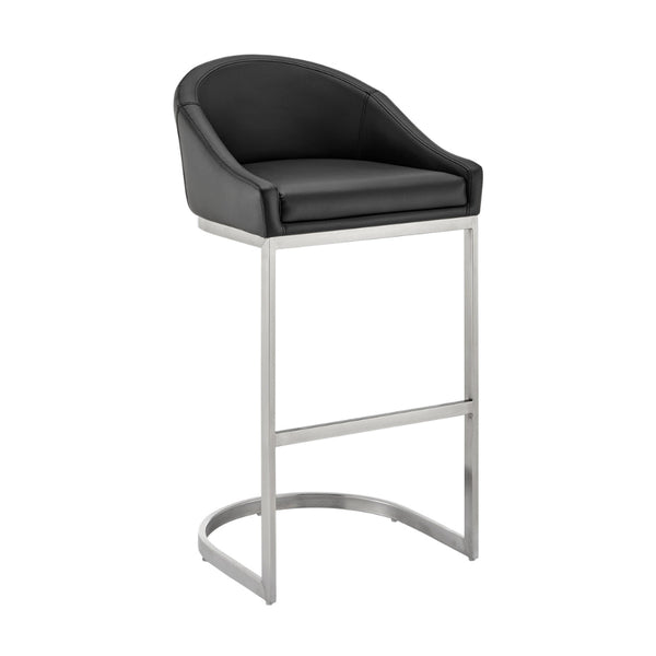 Lina 28 Inch Bar Stool Chair, Metal Cantilever Base, Black Faux Leather - BM295453