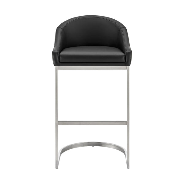 Lina 28 Inch Bar Stool Chair, Metal Cantilever Base, Black Faux Leather - BM295453