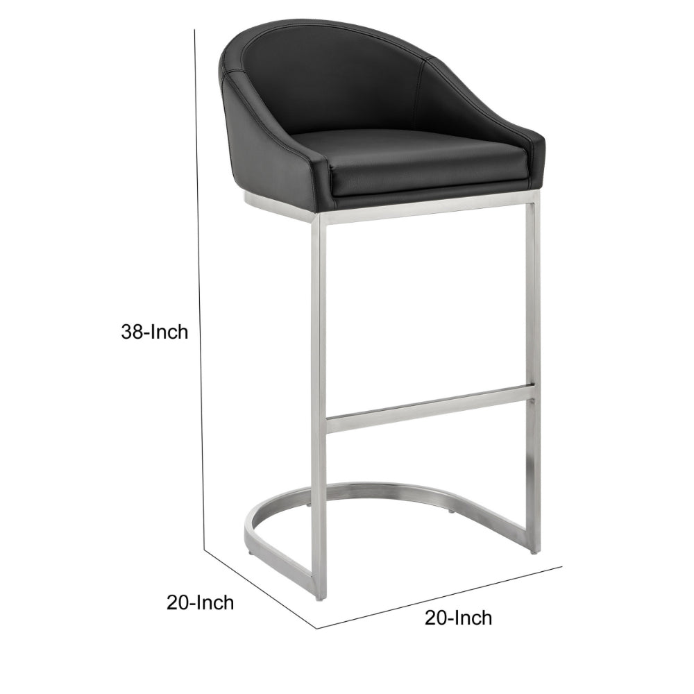 Lina 28 Inch Bar Stool Chair, Metal Cantilever Base, Black Faux Leather - BM295453