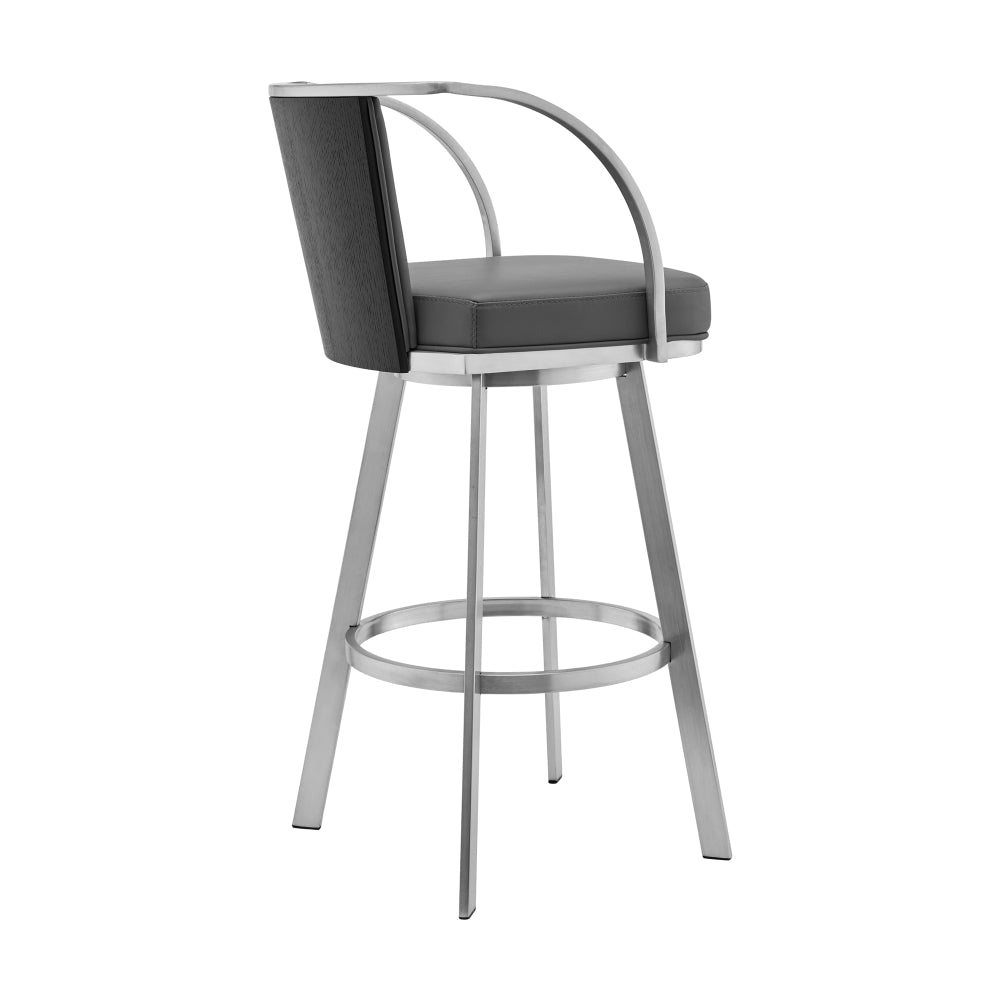 Ovn 26 Inch Swivel Counter Stool, Stainless Steel Frame, Gray Faux Leather - BM295455