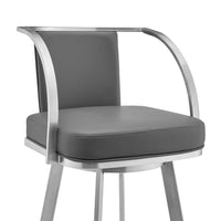 Ovn 26 Inch Swivel Counter Stool, Stainless Steel Frame, Gray Faux Leather - BM295455