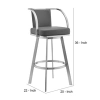 Ovn 26 Inch Swivel Counter Stool, Stainless Steel Frame, Gray Faux Leather - BM295455