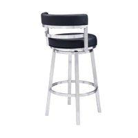 Eva 30 Inch Padded Swivel Bar Stool Chair, Steel Finish, Black Faux Leather - BM295473