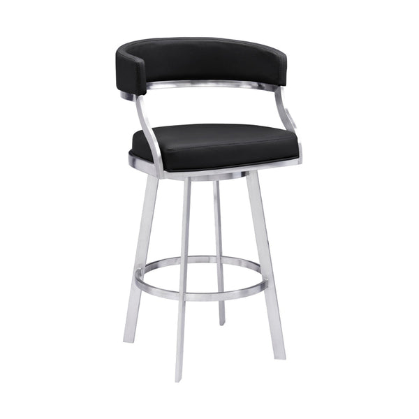 Ava 26 Inch Swivel Counter Stool Chair, Open Back Steel, Black Faux Leather - BM295482