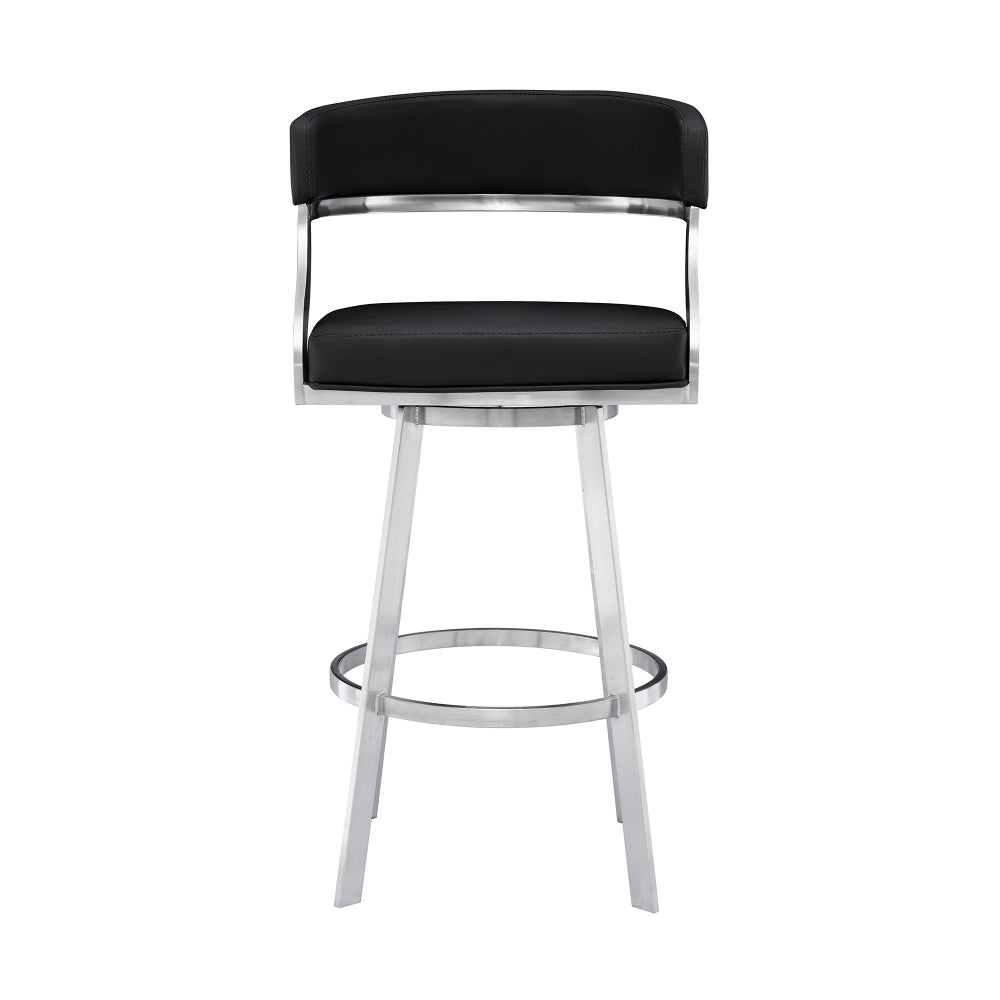 Ava 26 Inch Swivel Counter Stool Chair, Open Back Steel, Black Faux Leather - BM295482