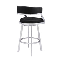 Ava 26 Inch Swivel Counter Stool Chair, Open Back Steel, Black Faux Leather - BM295482