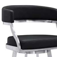 Ava 26 Inch Swivel Counter Stool Chair, Open Back Steel, Black Faux Leather - BM295482