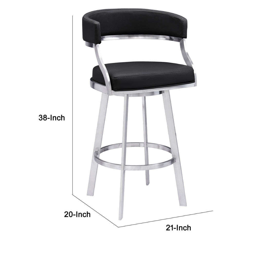 Ava 26 Inch Swivel Counter Stool Chair, Open Back Steel, Black Faux Leather - BM295482