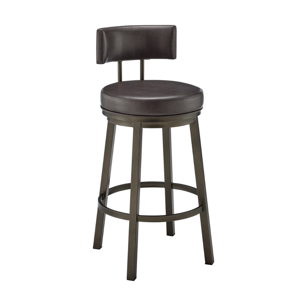 Eleanor 30 Inch Swivel Bar Stool Chair, Round Mocha Brown Faux Leather Seat - BM295495