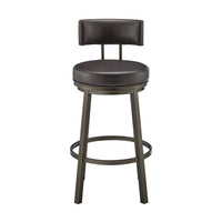 Eleanor 30 Inch Swivel Bar Stool Chair, Round Mocha Brown Faux Leather Seat - BM295495