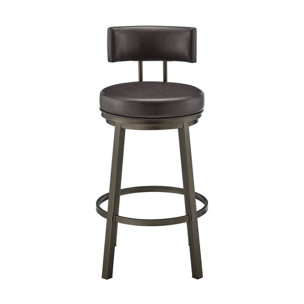 Eleanor 30 Inch Swivel Bar Stool Chair, Round Mocha Brown Faux Leather Seat - BM295495