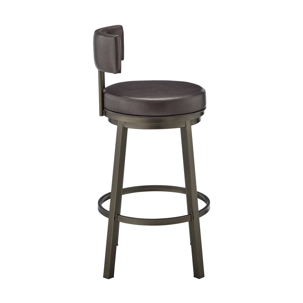 Eleanor 30 Inch Swivel Bar Stool Chair, Round Mocha Brown Faux Leather Seat - BM295495