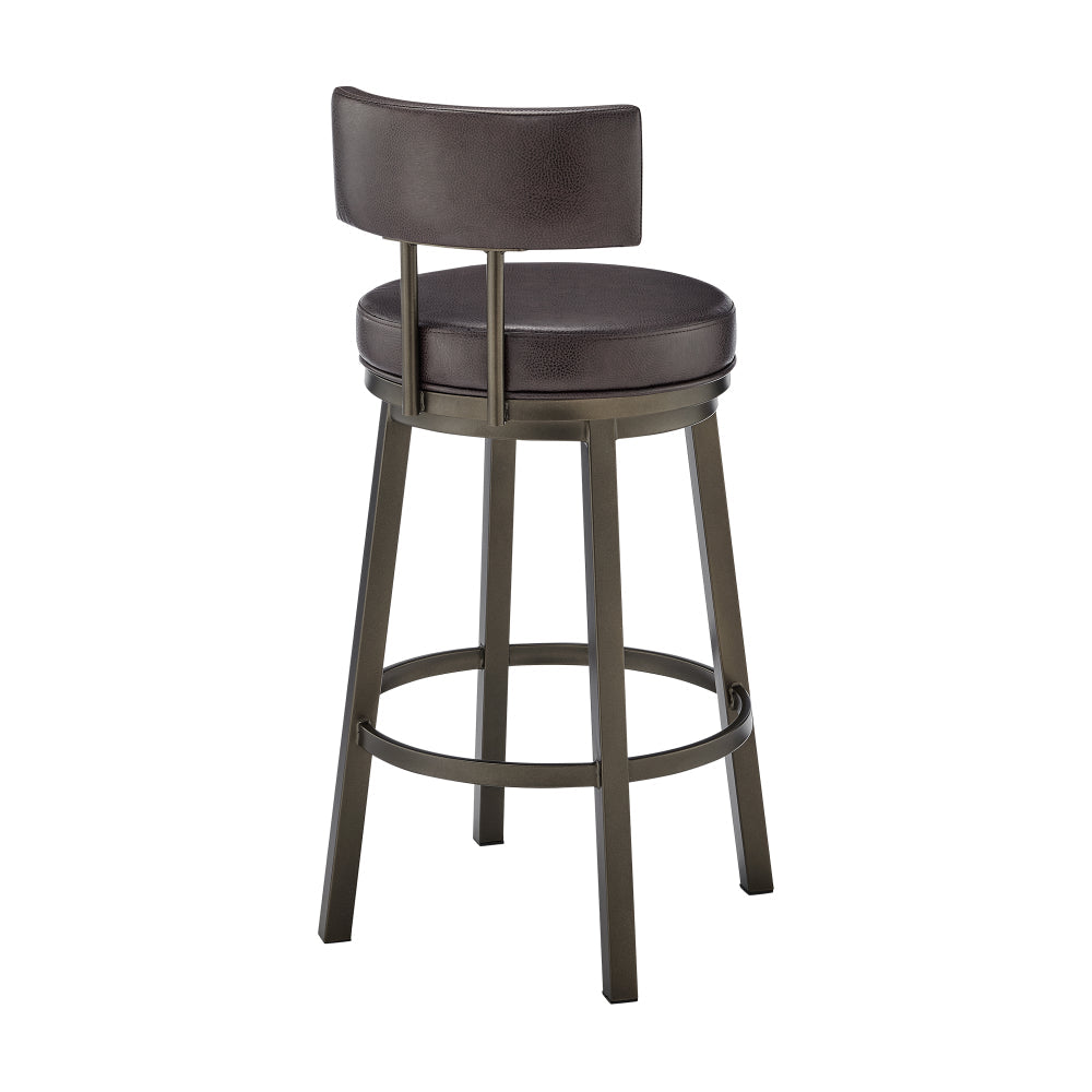 Eleanor 30 Inch Swivel Bar Stool Chair, Round Mocha Brown Faux Leather Seat - BM295495