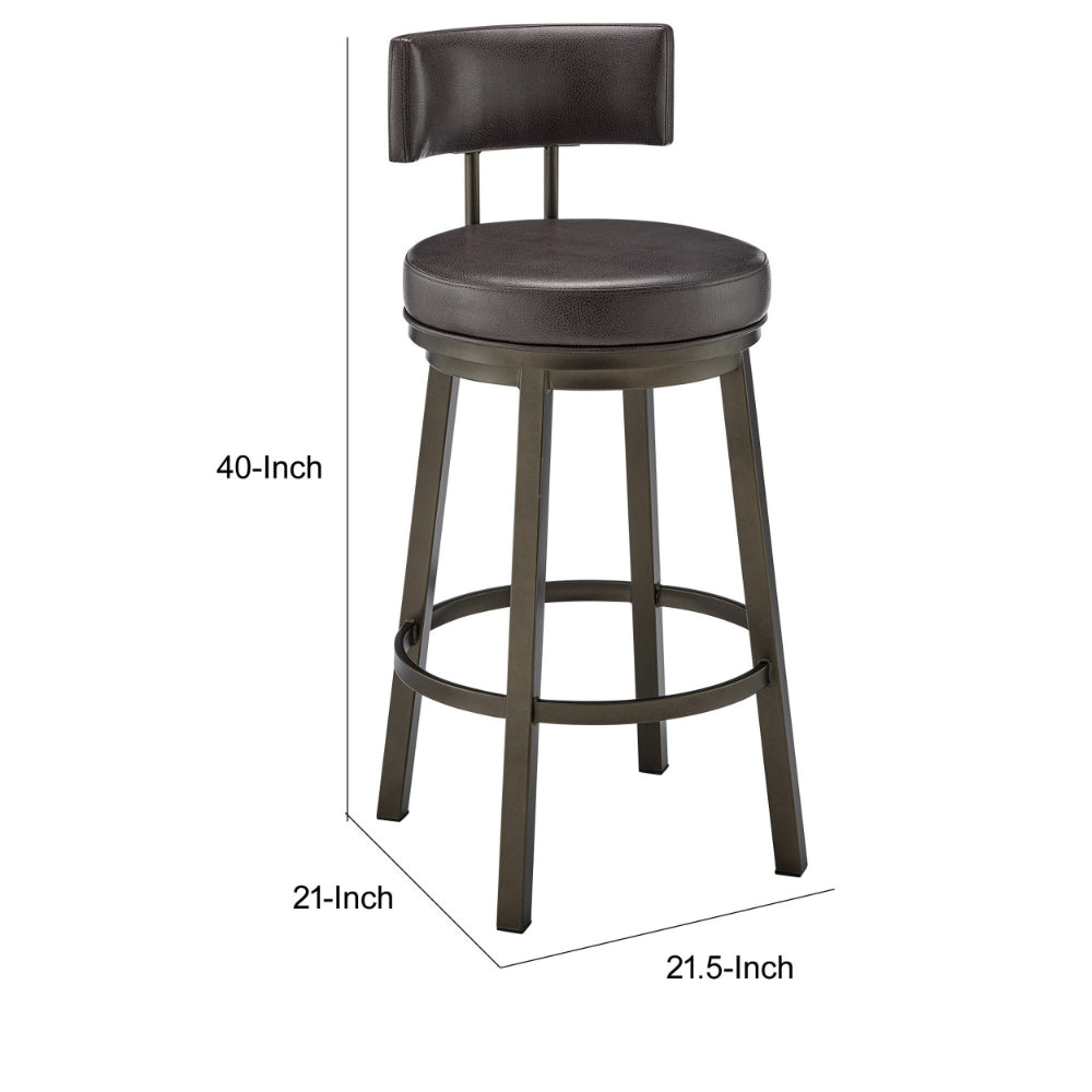 Eleanor 30 Inch Swivel Bar Stool Chair, Round Mocha Brown Faux Leather Seat - BM295495