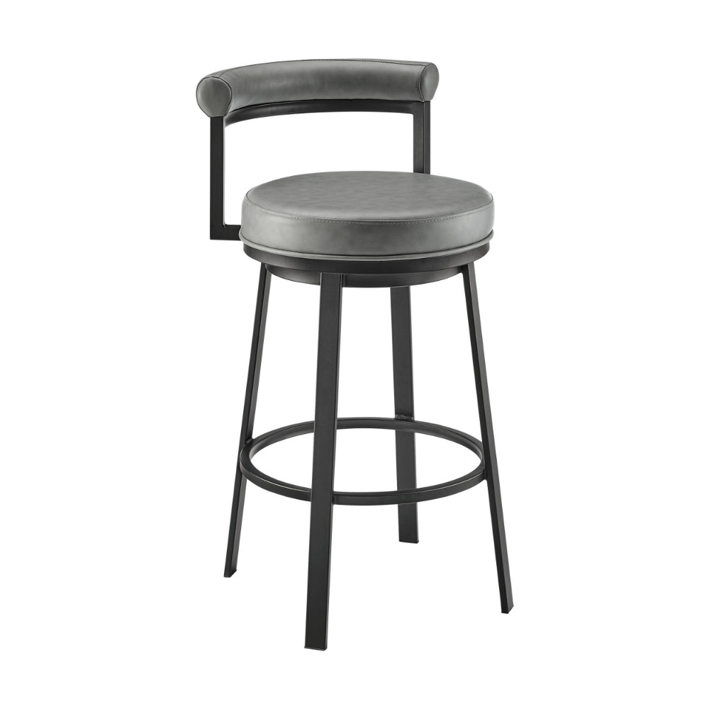 Elysha 30 Inch Swivel Bar Stool Chair, Round Cushion, Gray Faux Leather - BM295505