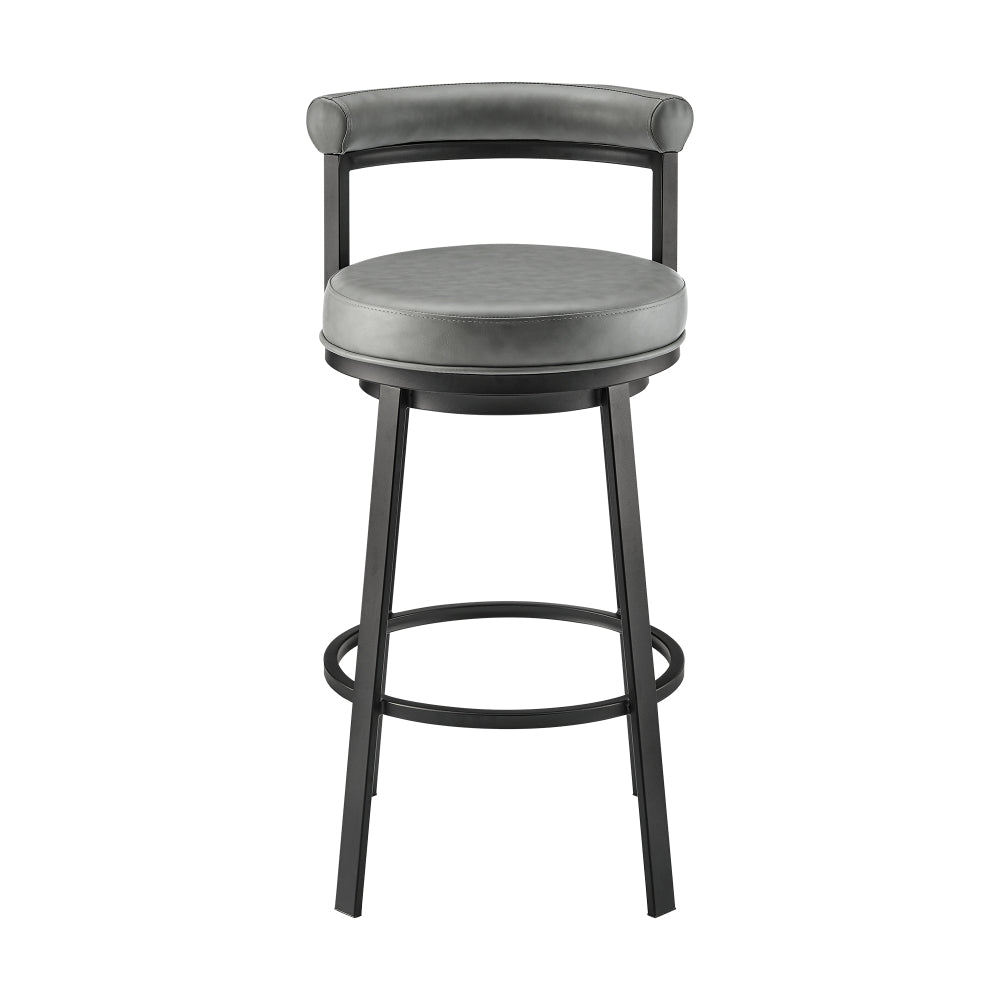 Elysha 30 Inch Swivel Bar Stool Chair, Round Cushion, Gray Faux Leather - BM295505