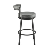 Elysha 30 Inch Swivel Bar Stool Chair, Round Cushion, Gray Faux Leather - BM295505