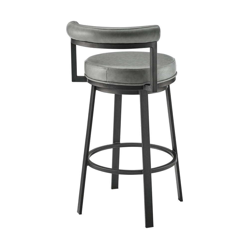 Elysha 30 Inch Swivel Bar Stool Chair, Round Cushion, Gray Faux Leather - BM295505